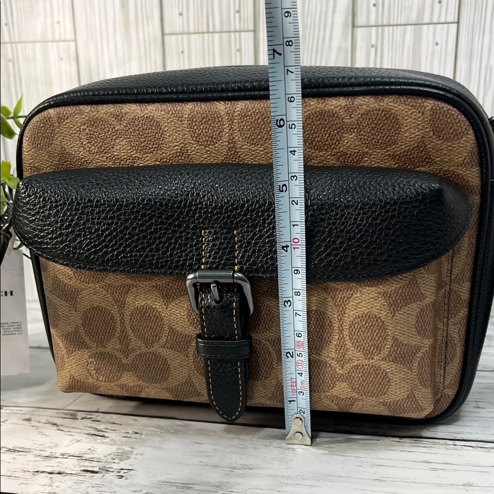 Coach Signature Canvas Brown Black Leather Trim Crossbody Bag - Picture 11 of 14
